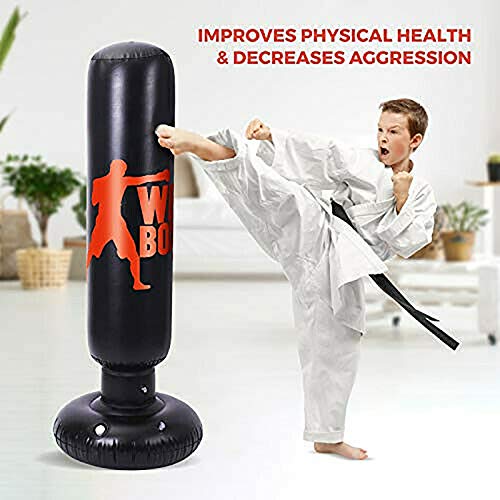 CENT Bolsa de Arena Inflable PVC Vertical Saco de Boxeo de Fitness de Pie Columna de Perforación Saco de Entrenamiento Independiente Pilar para Ejercicio Karate