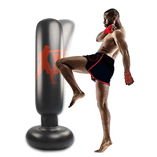 CENT Bolsa de Arena Inflable PVC Vertical Saco de Boxeo de Fitness de Pie Columna de Perforación Saco de Entrenamiento Independiente Pilar para Ejercicio Karate