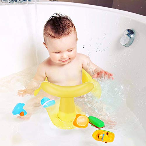 CENT Silla de Baño para Bebé Portátil Cierre de Seguridad Sillita de Ducha Antideslizante Asiento de Bañera con Respaldo Ventosas Anillo de Baño para Bebés Pequeños (Azul)