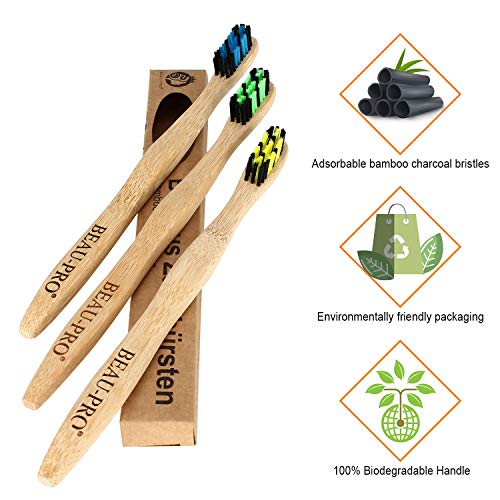 Cepillo Dientes Bambu, Paquete de 6 Cepillos de Dientes de Bambú, 100% Libre de BPA, Cepillos de Dientes Naturales y Veganos, Sostenibles, Biodegradables, Cepillos de Bambú para Una Mejor Limpieza