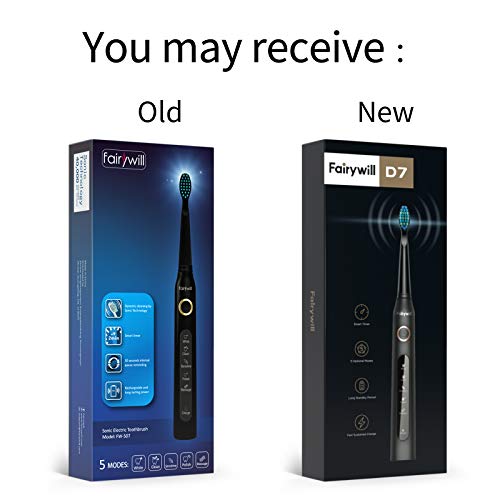 Cepillo Electrico Dientes-Fairywill D7 Cepillo Dientes Sonico con 5 Modos de Cepillado, Carga 4 Horas por 30 Días, 3 Recambio Cabezales, IPX7 Impermeable Negro Cepillo Electrico Dientes-Fairywill D7 Cepillo Dientes Sonico con 5 Modos de Cepillado, Carga 4 Horas por 30 Días, 3 Recambio Cabezales, IPX7 Impermeable Negro