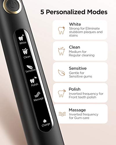 Cepillo Electrico Dientes-Fairywill D7 Cepillo Dientes Sonico con 5 Modos de Cepillado, Carga 4 Horas por 30 Días, 3 Recambio Cabezales, IPX7 Impermeable Negro Cepillo Electrico Dientes-Fairywill D7 Cepillo Dientes Sonico con 5 Modos de Cepillado, Carga 4 Horas por 30 Días, 3 Recambio Cabezales, IPX7 Impermeable Negro