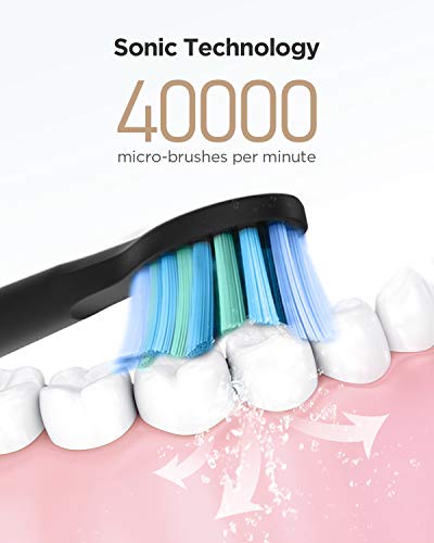 Cepillo Electrico Dientes-Fairywill D7 Cepillo Dientes Sonico con 5 Modos de Cepillado, Carga 4 Horas por 30 Días, 3 Recambio Cabezales, IPX7 Impermeable Negro Cepillo Electrico Dientes-Fairywill D7 Cepillo Dientes Sonico con 5 Modos de Cepillado, Carga 4 Horas por 30 Días, 3 Recambio Cabezales, IPX7 Impermeable Negro
