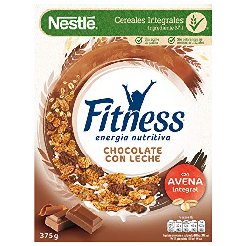 Cereales NESTLÉ Fitness con chocolate con leche - Copos de trigo integral, arroz y avena integral tostados - 1 paquete de cereales de 375g