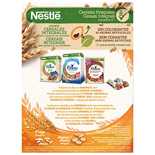 Cereales NESTLÉ Fitness Fruits - Copos de trigo integral, arroz y avena integral tostados con frutas - 1 paquete de cereales de 375g