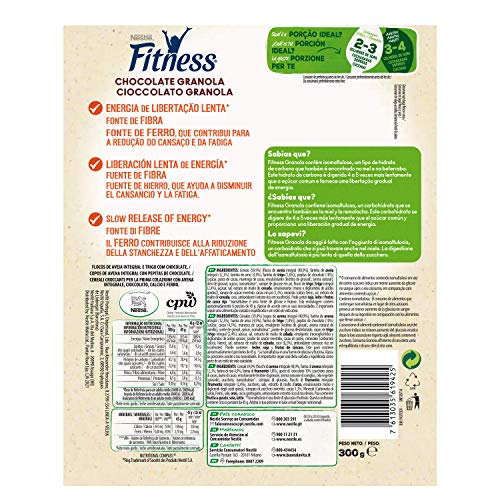 Cereales Nestlé Fitness granola con chocolate - Copos de avena integral y trigo con pepitas de chocolate - 7 paquetes de 300 g