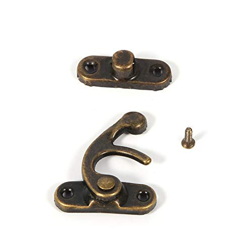 Cerradura de captura de puerta, 12 Piezas Latón antiguo de la joyería caja de madera decorativa del cerrojo del cerrojo cierre cerradura con los tornillos para cajas joyas(Right hook-Bronze)