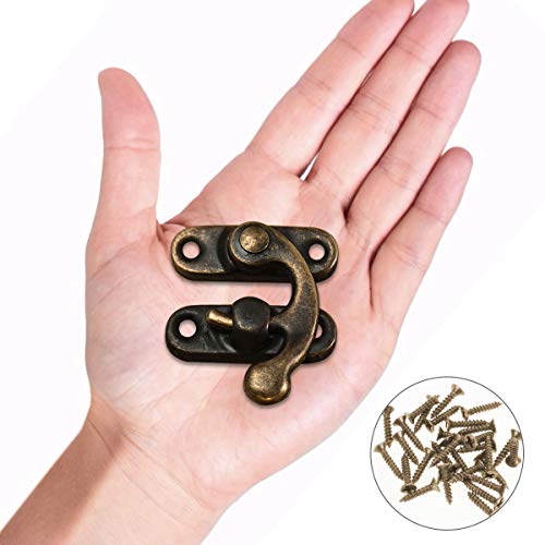 Cerradura de captura de puerta, 12 Piezas Latón antiguo de la joyería caja de madera decorativa del cerrojo del cerrojo cierre cerradura con los tornillos para cajas joyas(Right hook-Bronze)