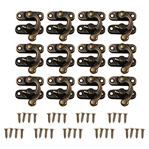 Cerradura de captura de puerta, 12 Piezas Latón antiguo de la joyería caja de madera decorativa del cerrojo del cerrojo cierre cerradura con los tornillos para cajas joyas(Right hook-Bronze)