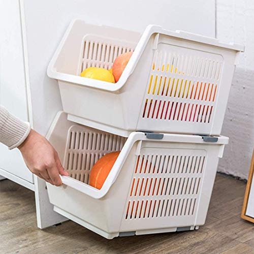 Cesta de apilamiento de almacenamiento Juego de 3 estantes de plástico apilable Rack de almacenamiento Apilamiento de la cesta apilable Grandes cestas de almacenamiento de apilamiento, Color Beige Cesta de apilamiento de almacenamiento Juego de 3 estantes de plástico apilable Rack de almacenamiento Apilamiento de la cesta apilable Grandes cestas de almacenamiento de apilamiento, Color Beige