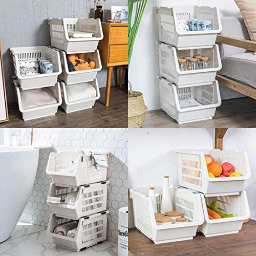 Cesta de apilamiento de almacenamiento Juego de 3 estantes de plástico apilable Rack de almacenamiento Apilamiento de la cesta apilable Grandes cestas de almacenamiento de apilamiento, Color Beige Cesta de apilamiento de almacenamiento Juego de 3 estantes de plástico apilable Rack de almacenamiento Apilamiento de la cesta apilable Grandes cestas de almacenamiento de apilamiento, Color Beige