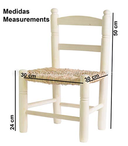 Cesteria Aparici Silla Infantil Acabado Madera Natural. Asiento de 30x30 cm y 24cm de Alto. Respaldo de 50cm.