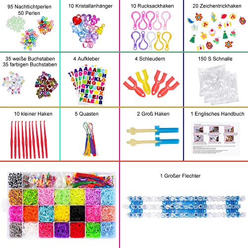 CGBOOM 6800 Bandas de Goma para Hacer Pulseras, Pulseras Gomas Niños, 22 Colores, DIY Cintas de Telar Kit de Pulseras con Bandas de Telar Pulsera Collar Herramienta de Tejer Juguetes de DIY