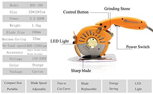 CGOLDENWALL Cortador de Tela Eléctrico Portátil Tijera para Tela Cortador Multiuso Redondo Textil 220V RSC-100