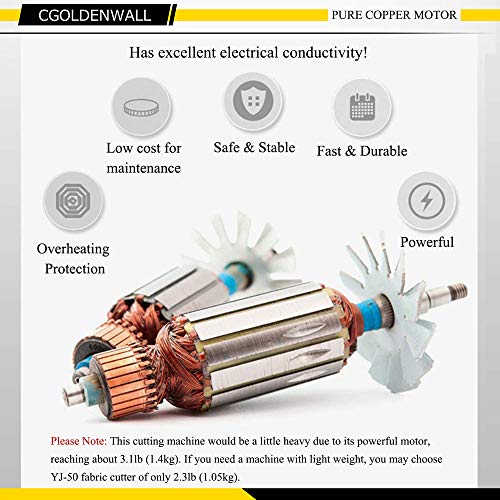 CGOLDENWALL Cortador de Tela Eléctrico YJ-70A 2400RPM Tijera Eléctrico Portátil丨25mm Grosor Máximo de Corte丨70mm Tamaño de cuchilla丨Ideal para Textil Cuero Papel con Cuchilla Repuesto