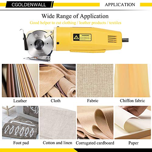 CGOLDENWALL Cortador de Tela Eléctrico YJ-70A 2400RPM Tijera Eléctrico Portátil丨25mm Grosor Máximo de Corte丨70mm Tamaño de cuchilla丨Ideal para Textil Cuero Papel con Cuchilla Repuesto