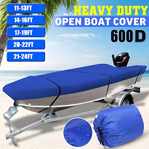 CH-GTJ Fundas para Barco,600D Oxford Heavy Duty Waterproof Marine Grade Anti-UV se Ajusta a V-Hull,Tri-Hull,Pro-Style,Fishing Boat,Runabout,Bass Boat-All Weather Protection,Azul,11/13FT（420 * 270CM）