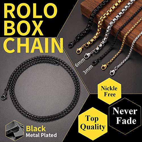 ChainsHouse Negro Collar Caja Cadena para Mujer Hombre, 3mm Ancho 51cm Largo Acero Inoxidable galvanizado en Pistola Negro, Regalo en Navidad Año Nuevo