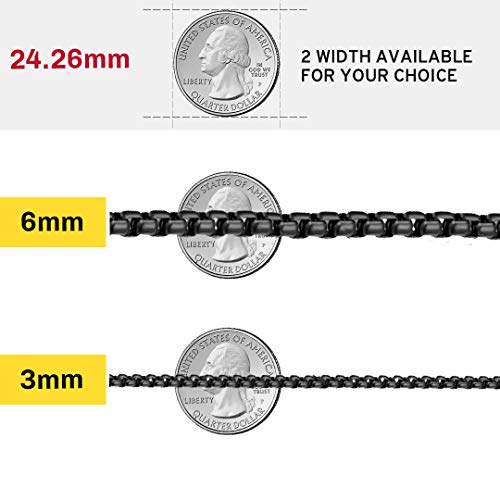 ChainsHouse Negro Collar Caja Cadena para Mujer Hombre, 3mm Ancho 51cm Largo Acero Inoxidable galvanizado en Pistola Negro, Regalo en Navidad Año Nuevo ChainsHouse Negro Collar Caja Cadena para Mujer Hombre, 3mm Ancho 51cm Largo Acero Inoxidable galvanizado en Pistola Negro, Regalo en Navidad Año Nuevo