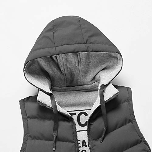 Chaleco De Plumón Hombre,Invierno Body Warmer Chaleco Sin Mangas Sombrero Desmontable Casual Moda Negro Abajo Chaqueta Acolchada Outwear Puffer Gilet Chaleco para Deportes Al Aire Libre Running WAL