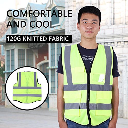 Chaleco de seguridad visibilidad de alta, walfront – Chaqueta reflectante frontal de cremallera Malla Transpirable con 2 bolsillos Unisex