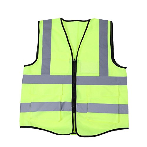 Chaleco de seguridad visibilidad de alta, walfront – Chaqueta reflectante frontal de cremallera Malla Transpirable con 2 bolsillos Unisex