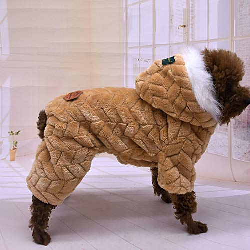 Chaleco grueso para perros de mascotas abrigos de otoño e invierno para perros pequeños y medianos, cálido disfraz con sombrero y gorro con capucha de moda gruesa #G5-caqui -S