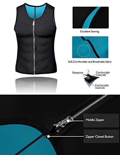 Chaleco Sauna Hombre NOVECASA Compresion de Neopreno Chaleco Modelador Camiseta Reductora para Adelgazante Sudoración Musculación con Cremallera (2XL, Chaleco Azul)