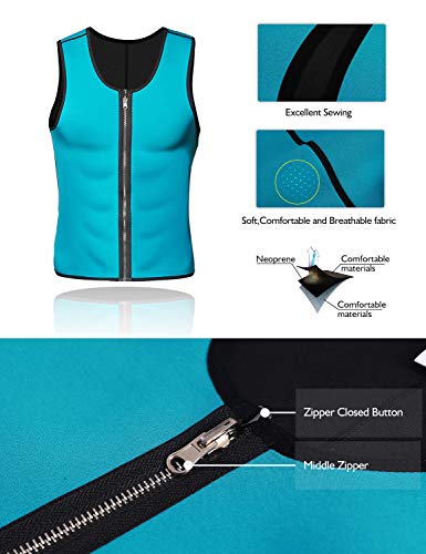 Chaleco Sauna Hombre NOVECASA Compresion de Neopreno Chaleco Modelador Camiseta Reductora para Adelgazante Sudoración Musculación con Cremallera (S, Chaleco Azul)