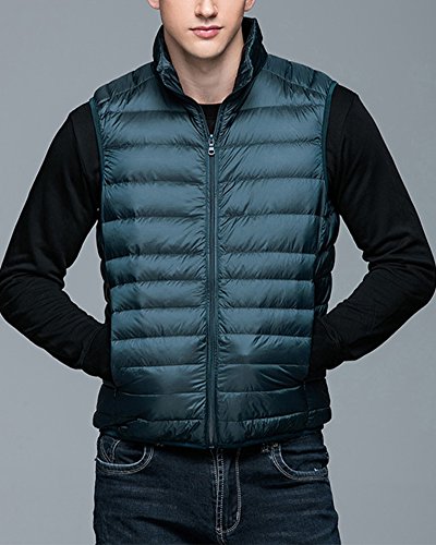 Chalecos de Plumas Ligero Sin Mangas Chaqueta Compresible Corta Abrigo de Invierno para Hombre Azul Verde XL