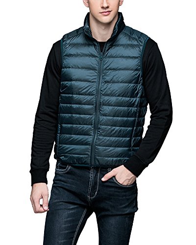 Chalecos de Plumas Ligero Sin Mangas Chaqueta Compresible Corta Abrigo de Invierno para Hombre Azul Verde XL