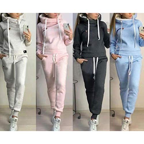 Chándal de 2 piezas para mujer, con manga larga, forro cálido, sudadera con capucha y pantalón deportivo de running, S-5XL azul claro L