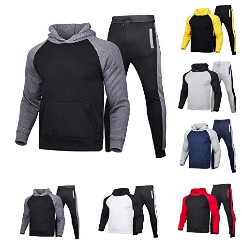 Chandal Hombre Completo Chándal para Hombre 2 Piezas, Contraste de Cordel, Hombres Sudadera con Capucha y Pantalones Deportivos Invierno Chándal Completo, para Correr, Gimnasio, Jogging