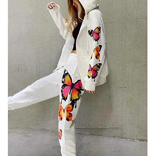Chándal para Mujer 2 Piezas Set Chándales Completo Manga Larga Deportivos + Pantalones Largos con Mariposa para Casual, Gimnasio, Entrenamiento (Blanco, M) Chándal para Mujer 2 Piezas Set Chándales Completo Manga Larga Deportivos + Pantalones Largos con Mariposa para Casual, Gimnasio, Entrenamiento (Blanco, M)