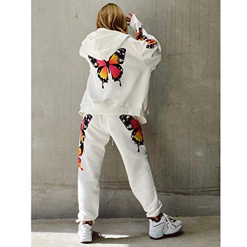 Chándal para Mujer 2 Piezas Set Chándales Completo Manga Larga Deportivos + Pantalones Largos con Mariposa para Casual, Gimnasio, Entrenamiento (Blanco, M) Chándal para Mujer 2 Piezas Set Chándales Completo Manga Larga Deportivos + Pantalones Largos con Mariposa para Casual, Gimnasio, Entrenamiento (Blanco, M)
