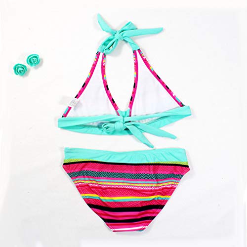 Changhants 6-16 Años Niña Conjunto de Bikini Multicolor a Rayas Traje de baño para niñas de Dos Piezas Trajes de baño para Natación Ropa de Playa soleada de Verano