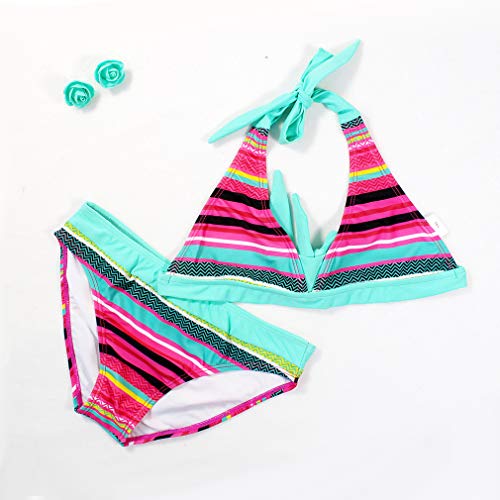 Changhants 6-16 Años Niña Conjunto de Bikini Multicolor a Rayas Traje de baño para niñas de Dos Piezas Trajes de baño para Natación Ropa de Playa soleada de Verano