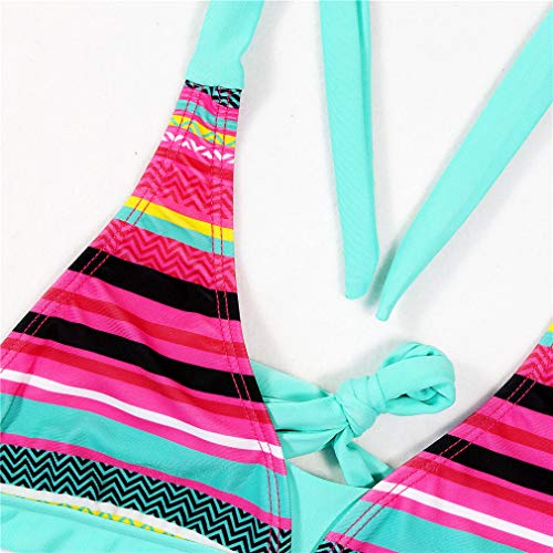 Changhants 6-16 Años Niña Conjunto de Bikini Multicolor a Rayas Traje de baño para niñas de Dos Piezas Trajes de baño para Natación Ropa de Playa soleada de Verano