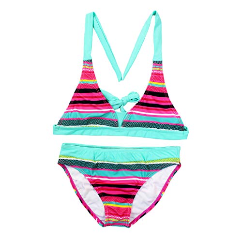 Changhants 6-16 Años Niña Conjunto de Bikini Multicolor a Rayas Traje de baño para niñas de Dos Piezas Trajes de baño para Natación Ropa de Playa soleada de Verano