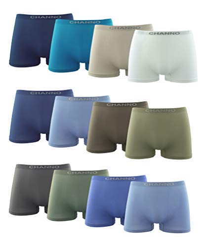 Channo Calzoncillos Boxer Niño Sin Costuras Infantil Licra Liso Elástico Microfibra. Pack de 12. Talla 12-14 años