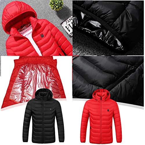 Chaqueta con Calefacción,Chaqueta Eléctrica Con Calefacción Ropa Calentada Para Hombre y Mujer con Carga USB Invierno Abrigo cálido térmica para Ciclismo para Camping Senderismo Esquí Pesca (Rojo, XL)