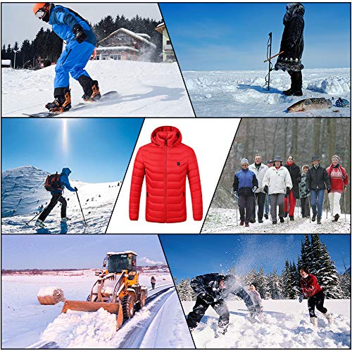 Chaqueta con Calefacción,Chaqueta Eléctrica Con Calefacción Ropa Calentada Para Hombre y Mujer con Carga USB Invierno Abrigo cálido térmica para Ciclismo para Camping Senderismo Esquí Pesca (Rojo, XL)