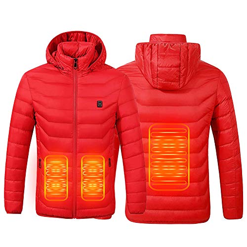 Chaqueta con Calefacción,Chaqueta Eléctrica Con Calefacción Ropa Calentada Para Hombre y Mujer con Carga USB Invierno Abrigo cálido térmica para Ciclismo para Camping Senderismo Esquí Pesca (Rojo, XL)