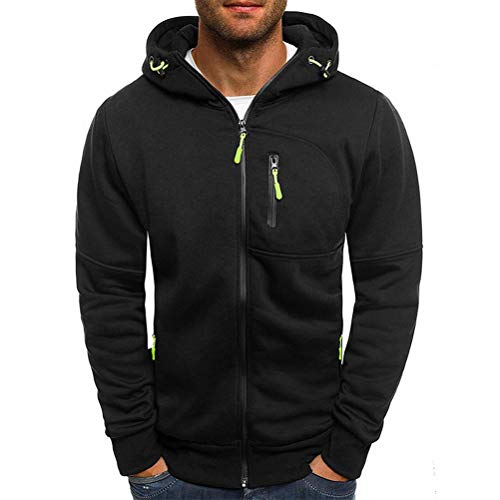 Chaqueta con Capucha de Hombre Ropa Estilo Deportivo Sudadera Cierre de Cremallera Abrigo Casual de Cuello Elevado Extragrande Invierno para Hombres (Negro, XXXL)