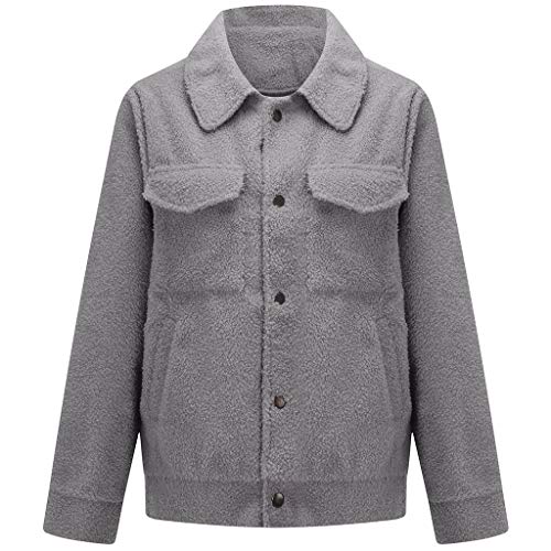 Chaqueta De Mujer OtoñO Invierno Faux Shearling Abrigo CáLido Color SóLido Manga Larga Abrigo Grueso Abrigo De Peluche Talla Grande Rompevientos Chaqueta De Bolsillo Fiesta Chaqueta Casual(Gris,M)