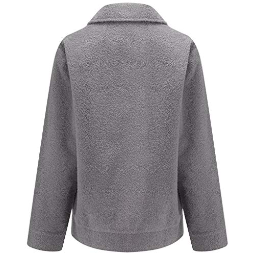 Chaqueta De Mujer OtoñO Invierno Faux Shearling Abrigo CáLido Color SóLido Manga Larga Abrigo Grueso Abrigo De Peluche Talla Grande Rompevientos Chaqueta De Bolsillo Fiesta Chaqueta Casual(Gris,M)