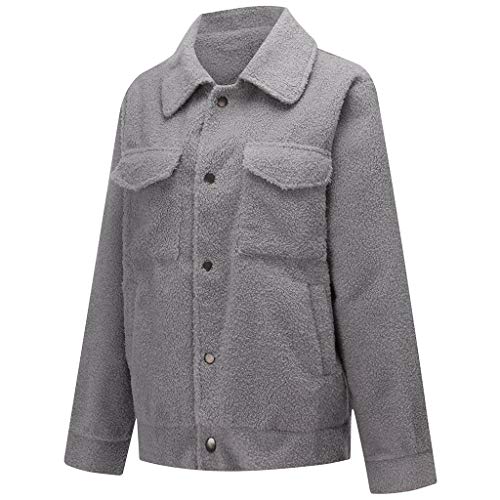 Chaqueta De Mujer OtoñO Invierno Faux Shearling Abrigo CáLido Color SóLido Manga Larga Abrigo Grueso Abrigo De Peluche Talla Grande Rompevientos Chaqueta De Bolsillo Fiesta Chaqueta Casual(Gris,M)