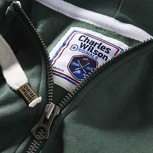 Charles Wilson Original Sudadera de Hombre Algodón Premium Capucha Cremallera (Large, Dark Green (0819))