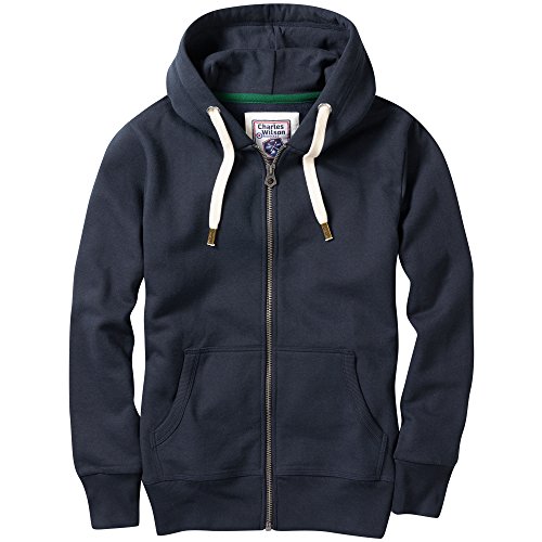 Charles Wilson Original Sudadera de Hombre Algodón Premium Capucha Cremallera (Large, Deep Navy (0819))