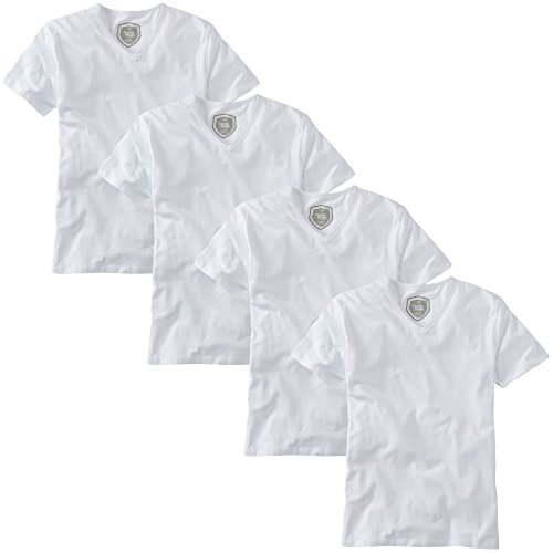 Charles Wilson Paquete 4 Camisetas Elásticas Elastano Cuello Pico (Medium, Blanco 62)